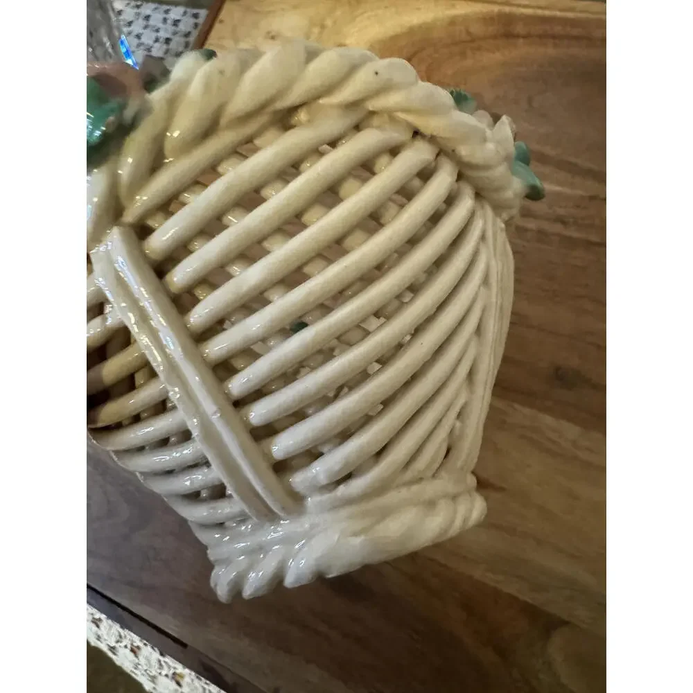 Vintage Italian Reticulated Porcelain Basket Italy Lattice Trinket‎ Dish